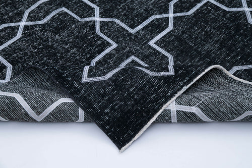 Geometric Carpet Black Geometric Cotton Wool Handmade Area Rug 4'9'' x 12'11''