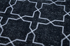 Geometric Carpet Black Geometric Cotton Wool Handmade Area Rug 4'9'' x 12'11''