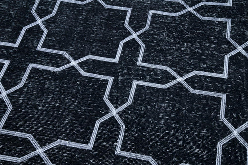 Geometric Carpet Black Geometric Cotton Wool Handmade Area Rug 4'9'' x 12'11''