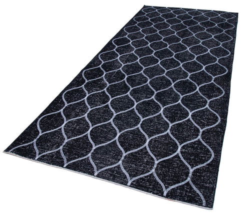 Geometric Carpet Black Geometric Cotton Wool Handmade Area Rug 5'0'' x 11'3''