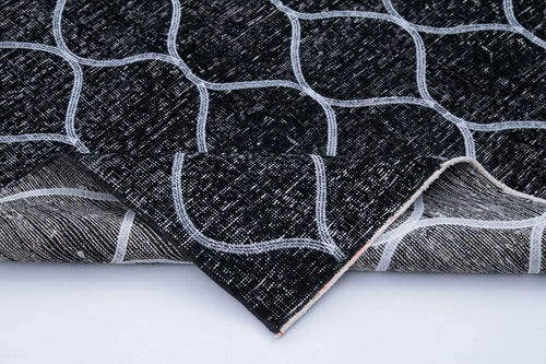 Geometric Carpet Black Geometric Cotton Wool Handmade Area Rug 5'0'' x 11'3''