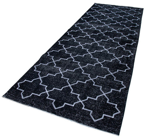 Geometric Carpet Black Geometric Cotton Wool Handmade Area Rug 4'8'' x 13'0''