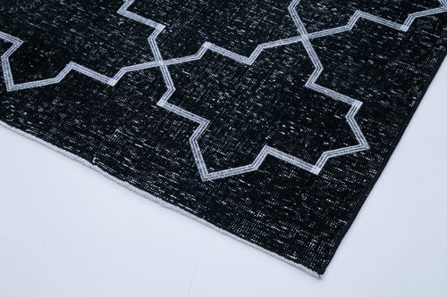 Geometric Carpet Black Geometric Cotton Wool Handmade Area Rug 4'8'' x 13'0''