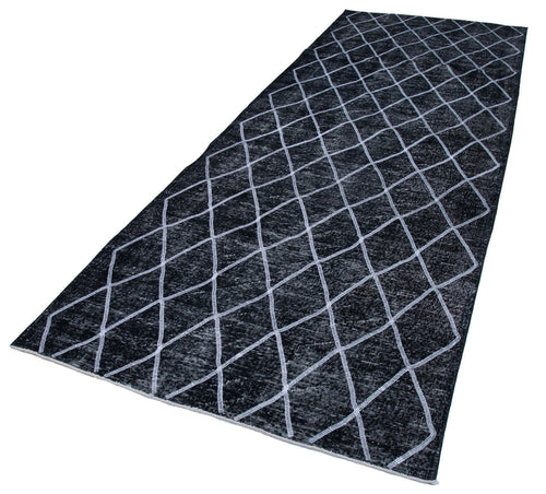 Geometric Carpet Black Geometric Cotton Wool Handmade Area Rug 4'8'' x 13'0''