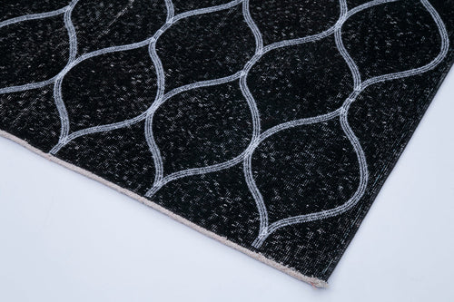 Geometric Carpet Black Geometric Cotton Wool Handmade Area Rug 4'9'' x 12'6''