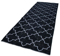 Geometric Carpet Black Geometric Cotton Wool Handmade Area Rug 4'8'' x 12'8''