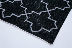 Geometric Carpet Black Geometric Cotton Wool Handmade Area Rug 4'8'' x 12'8''