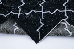 Geometric Carpet Black Geometric Cotton Wool Handmade Area Rug 4'8'' x 12'8''