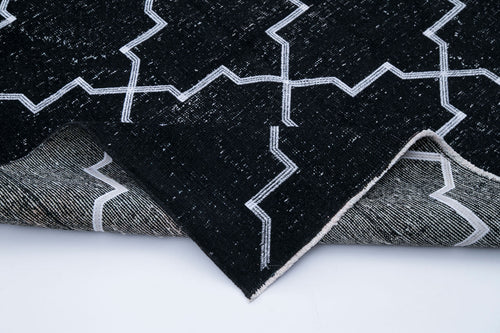 Geometric Carpet Black Geometric Cotton Wool Handmade Area Rug 4'8'' x 12'8''