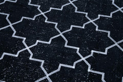 Geometric Carpet Black Geometric Cotton Wool Handmade Area Rug 4'8'' x 12'8''