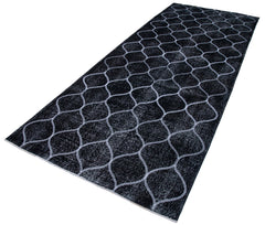 Geometric Carpet Black Geometric Cotton Wool Handmade Area Rug 4'8'' x 11'10''