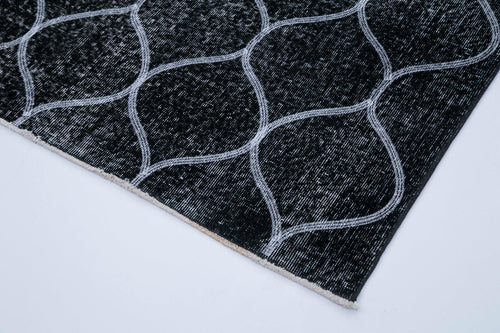 Geometric Carpet Black Geometric Cotton Wool Handmade Area Rug 4'8'' x 11'10''