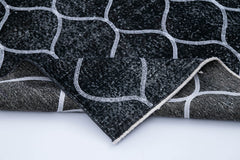 Geometric Carpet Black Geometric Cotton Wool Handmade Area Rug 4'8'' x 11'10''