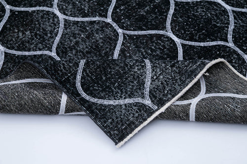 Geometric Carpet Black Geometric Cotton Wool Handmade Area Rug 4'8'' x 11'10''