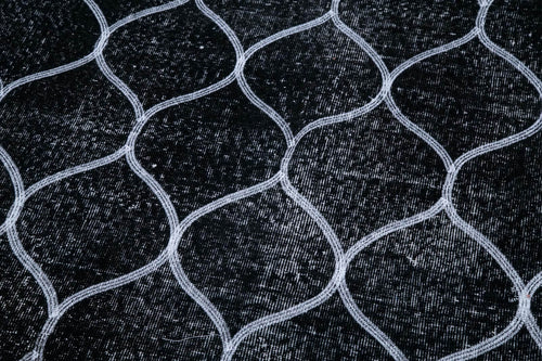 Geometric Carpet Black Geometric Cotton Wool Handmade Area Rug 4'8'' x 11'10''