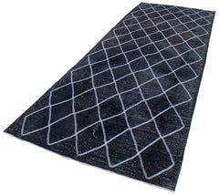 Geometric Carpet Black Geometric Cotton Wool Handmade Area Rug 4'8'' x 12'1''