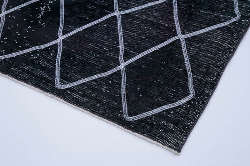 Geometric Carpet Black Geometric Cotton Wool Handmade Area Rug 4'8'' x 12'1''