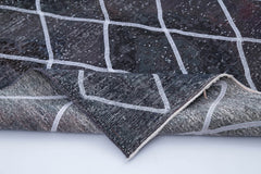 Geometric Carpet Black Geometric Cotton Wool Handmade Area Rug 4'8'' x 12'1''