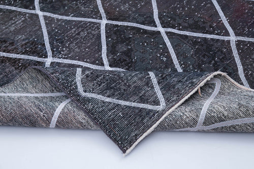 Geometric Carpet Black Geometric Cotton Wool Handmade Area Rug 4'8'' x 12'1''