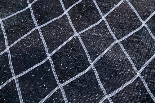 Geometric Carpet Black Geometric Cotton Wool Handmade Area Rug 4'8'' x 12'1''