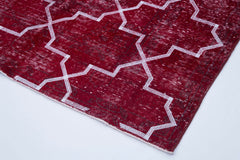 Geometric Carpet Red Geometric Cotton Wool Handmade Area Rug 4'7'' x 11'3''
