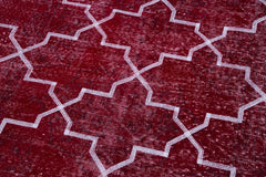 Geometric Carpet Red Geometric Cotton Wool Handmade Area Rug 4'7'' x 11'3''