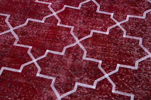 Geometric Carpet Red Geometric Cotton Wool Handmade Area Rug 4'7'' x 11'3''