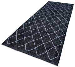 Geometric Carpet Black Geometric Cotton Wool Handmade Area Rug 4'11'' x 13'8''