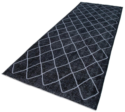 Geometric Carpet Black Geometric Cotton Wool Handmade Area Rug 4'11'' x 13'8''