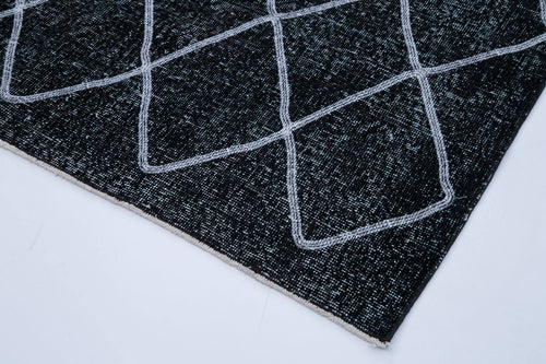 Geometric Carpet Black Geometric Cotton Wool Handmade Area Rug 4'11'' x 13'8''