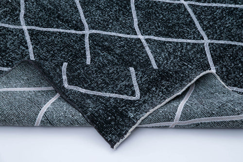 Geometric Carpet Black Geometric Cotton Wool Handmade Area Rug 4'11'' x 13'8''