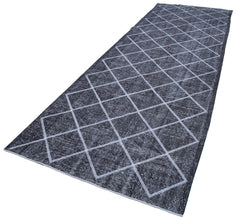 Geometric Carpet Grey Geometric Cotton Wool Handmade Area Rug 4'8'' x 13'11''