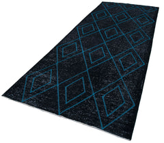 Geometric Carpet Black Geometric Cotton Wool Handmade Area Rug 4'10'' x 12'6''