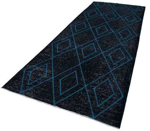 Geometric Carpet Black Geometric Cotton Wool Handmade Area Rug 4'10'' x 12'6''