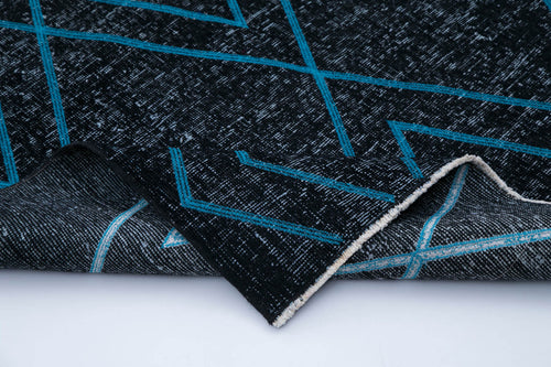 Geometric Carpet Black Geometric Cotton Wool Handmade Area Rug 4'10'' x 12'6''