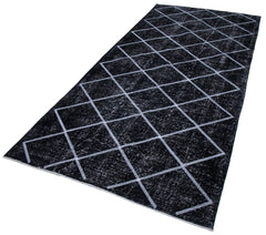 Geometric Carpet Black Geometric Cotton Wool Handmade Area Rug 4'8'' x 10'5''