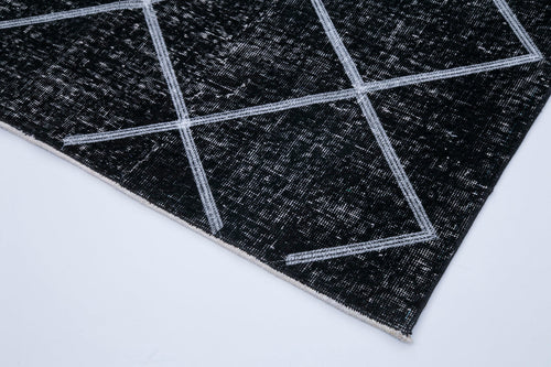 Geometric Carpet Black Geometric Cotton Wool Handmade Area Rug 4'8'' x 10'5''