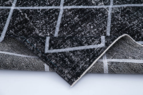 Geometric Carpet Black Geometric Cotton Wool Handmade Area Rug 4'8'' x 10'5''