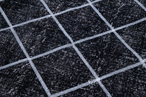 Geometric Carpet Black Geometric Cotton Wool Handmade Area Rug 4'8'' x 10'5''