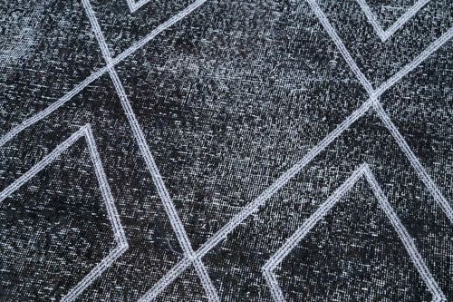 Geometric Carpet Grey Geometric Cotton Wool Handmade Area Rug 3'9'' x 10'11''