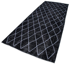 Geometric Carpet Black Geometric Cotton Wool Handmade Area Rug 4'10'' x 12'0''