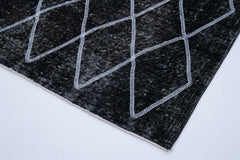 Geometric Carpet Black Geometric Cotton Wool Handmade Area Rug 4'10'' x 12'0''