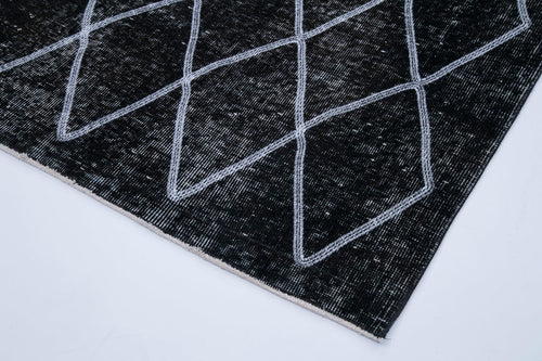 Geometric Carpet Black Geometric Cotton Wool Handmade Area Rug 4'10'' x 12'0''