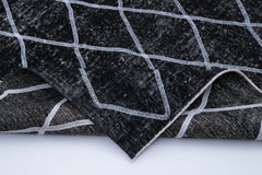 Geometric Carpet Black Geometric Cotton Wool Handmade Area Rug 4'10'' x 12'0''