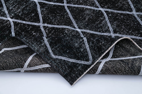 Geometric Carpet Black Geometric Cotton Wool Handmade Area Rug 4'10'' x 12'0''