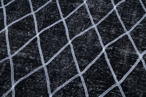 Geometric Carpet Black Geometric Cotton Wool Handmade Area Rug 4'10'' x 12'0''