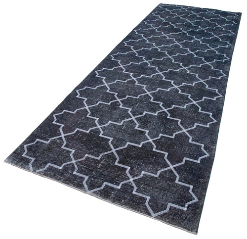 Geometric Carpet Grey Geometric Cotton Wool Handmade Area Rug 4'7'' x 13'0''