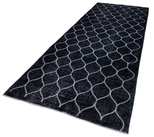 Geometric Carpet Black Geometric Cotton Wool Handmade Area Rug 4'11'' x 12'8''