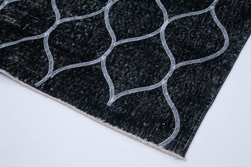 Geometric Carpet Black Geometric Cotton Wool Handmade Area Rug 4'11'' x 12'8''