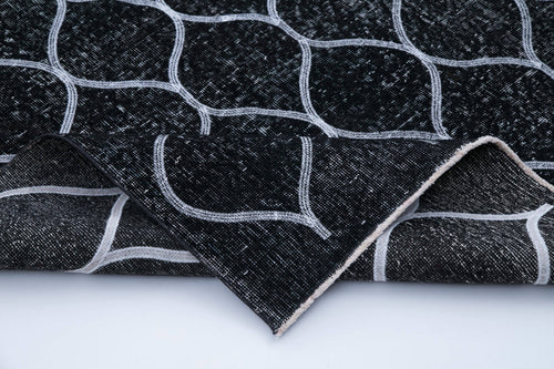 Geometric Carpet Black Geometric Cotton Wool Handmade Area Rug 4'11'' x 12'8''